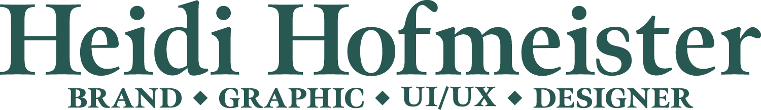"Heidi Hofmeister: brand, graphic, UI/UX designer" green logo